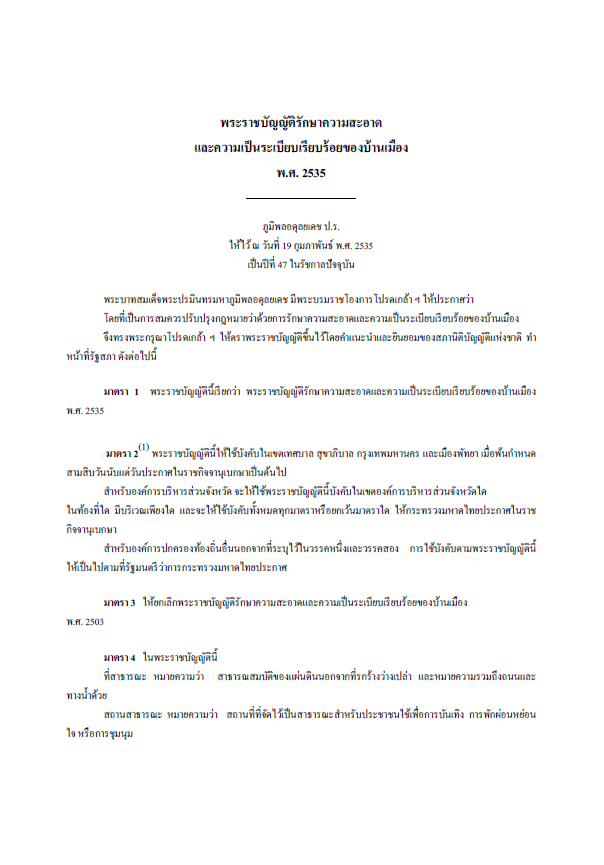 พระราชบัญญัติรักษาความสะอาดและความเป็นระเบียบเรียบร้อยของบ้านเมือง พ.ศ. 2535