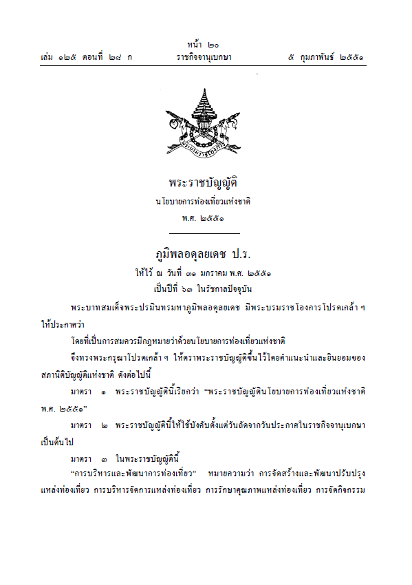 พระราชบัญญัตินโยบายการท่องเที่ยวแห่งชาติ พ.ศ. 2551